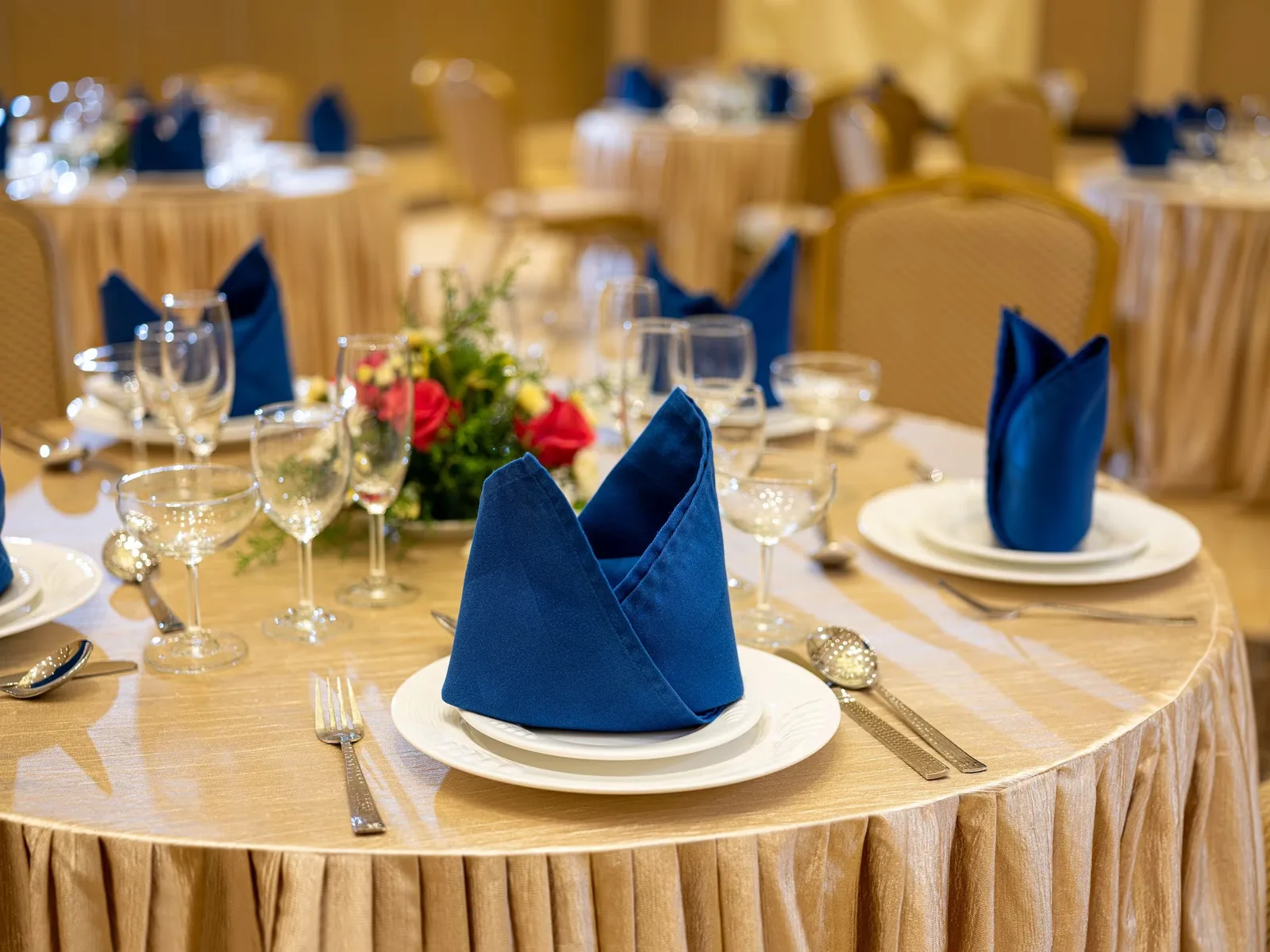 Corporate banquet lunch table setting at Suganya Convention Centre, Pondicherry